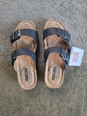 MUK LUKS Womens Black Double-Buckle Slide Sandals
